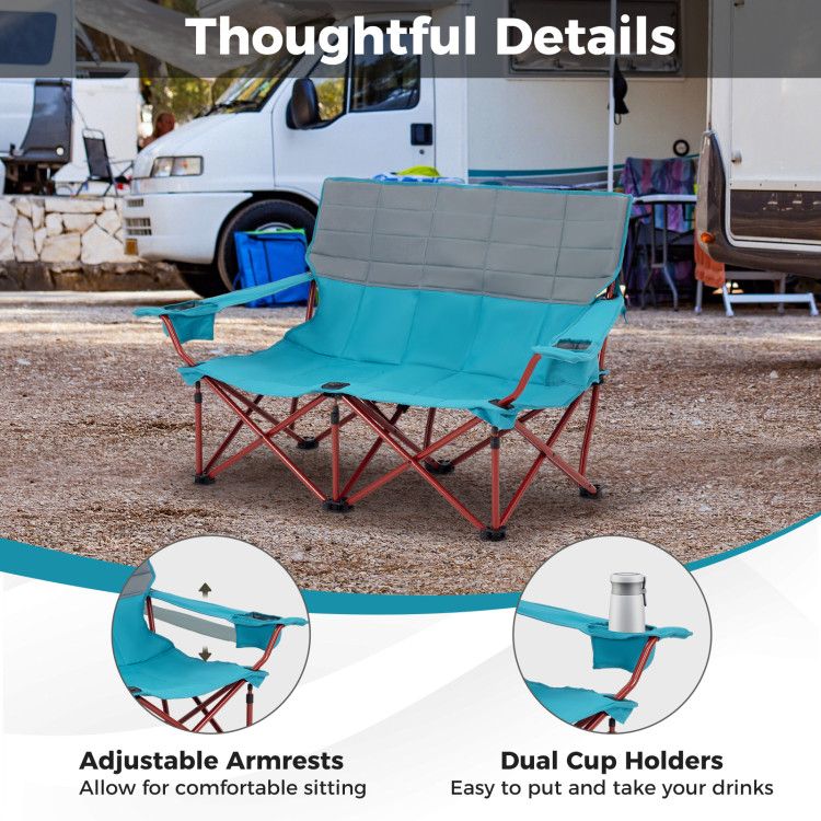 Oversized Folding Camping Loveseat With Cup Holders