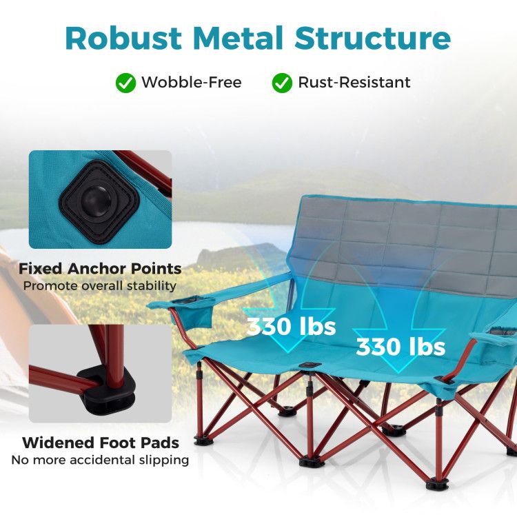 Oversized Folding Camping Loveseat With Cup Holders