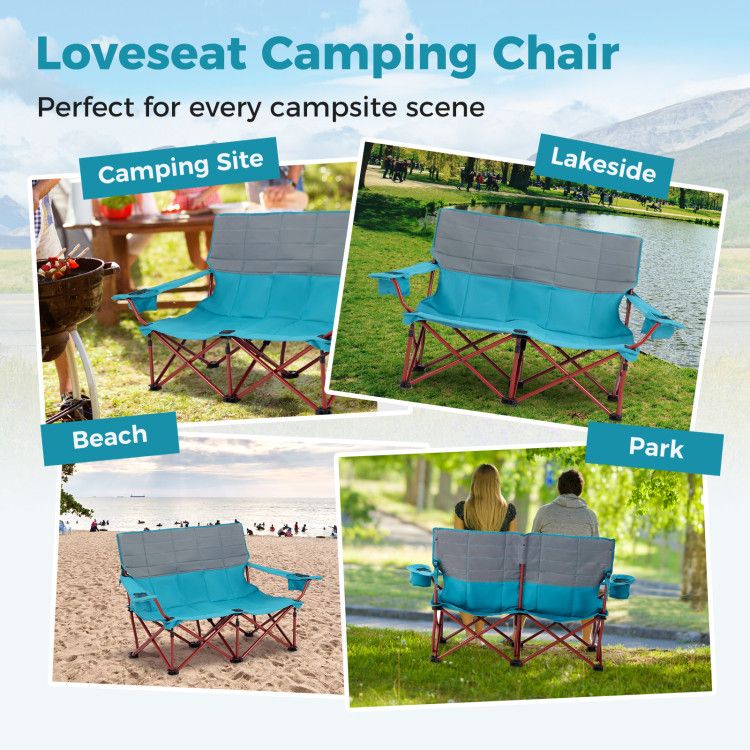 Oversized Folding Camping Loveseat With Cup Holders