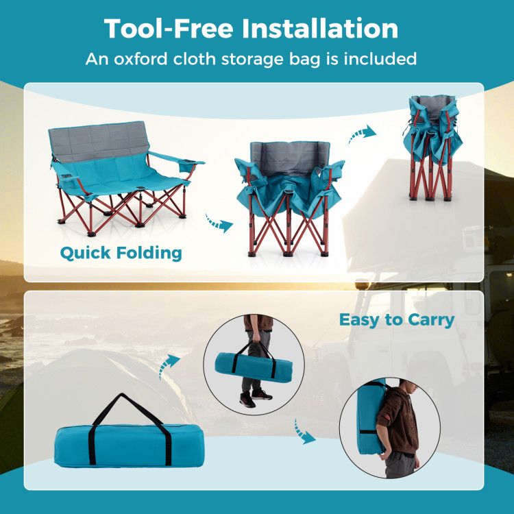 Oversized Folding Camping Loveseat With Cup Holders