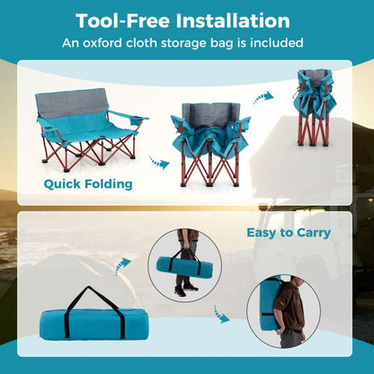 Oversized Folding Camping Loveseat With Cup Holders