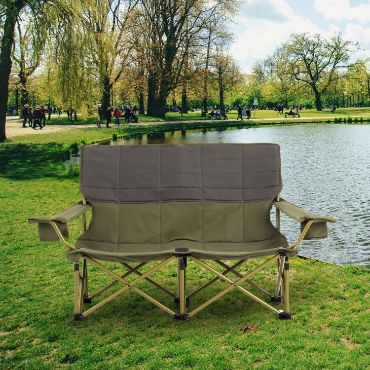 Oversized Folding Camping Loveseat With Cup Holders