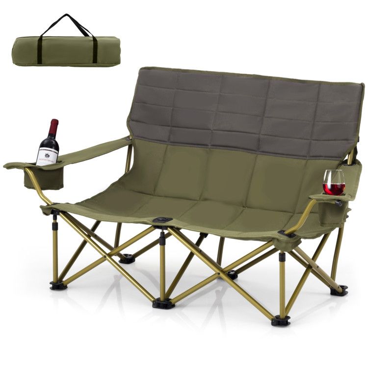 Oversized Folding Camping Loveseat With Cup Holders