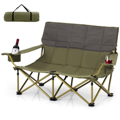 Oversized Folding Camping Loveseat With Cup Holders