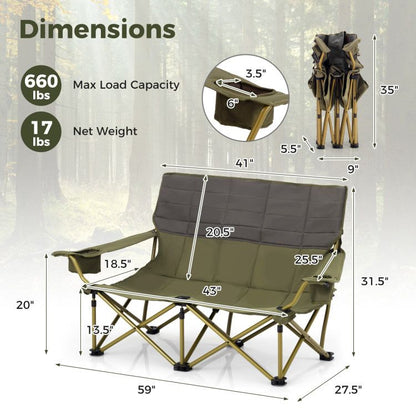 Oversized Folding Camping Loveseat With Cup Holders