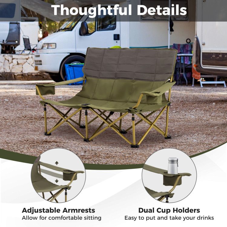 Oversized Folding Camping Loveseat With Cup Holders