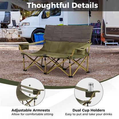 Oversized Folding Camping Loveseat With Cup Holders