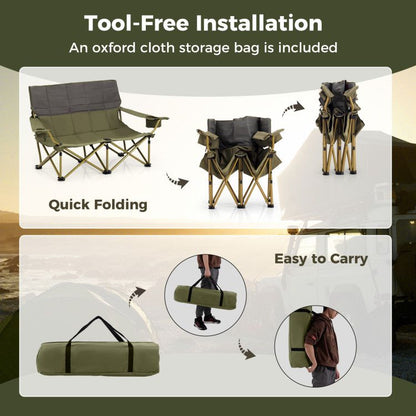 Oversized Folding Camping Loveseat With Cup Holders