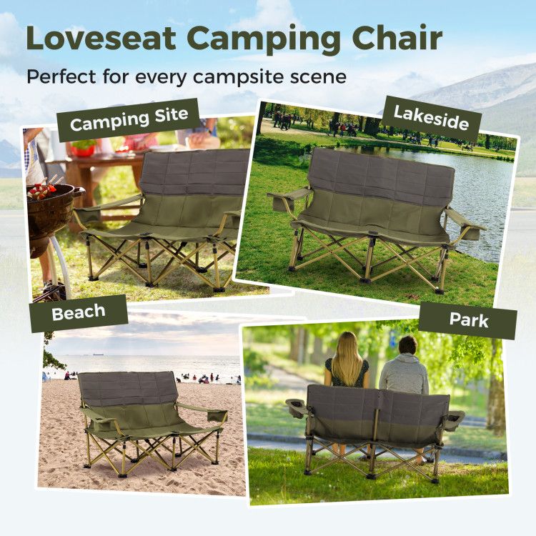 Oversized Folding Camping Loveseat With Cup Holders