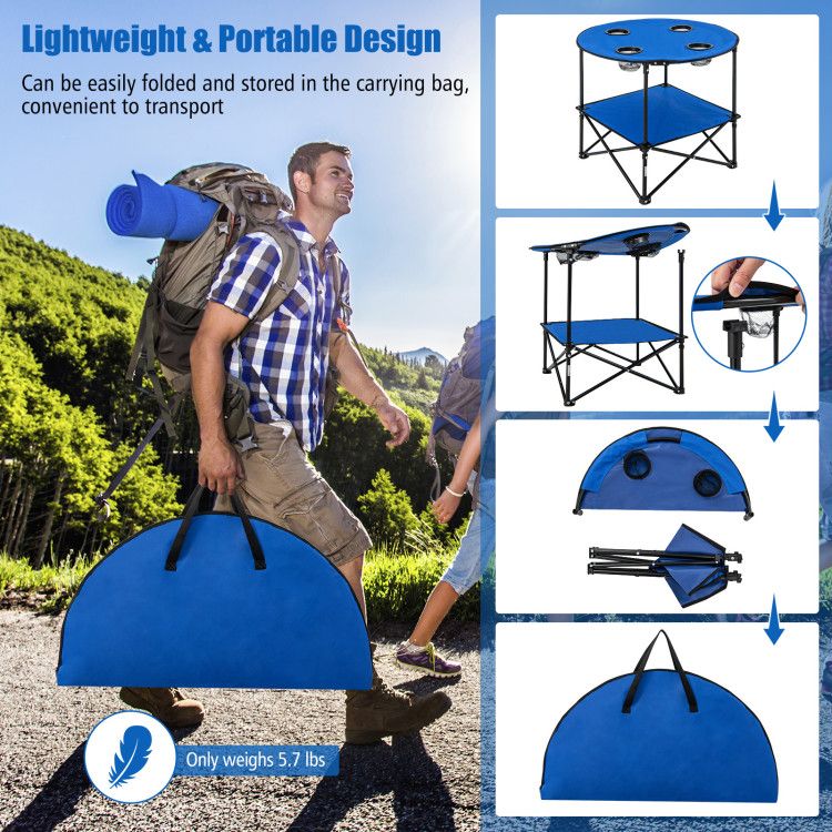 Portable Folding Travel Picnic Table With Cup Holders