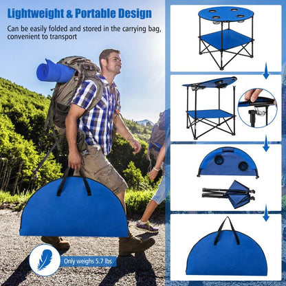 Portable Folding Travel Picnic Table With Cup Holders