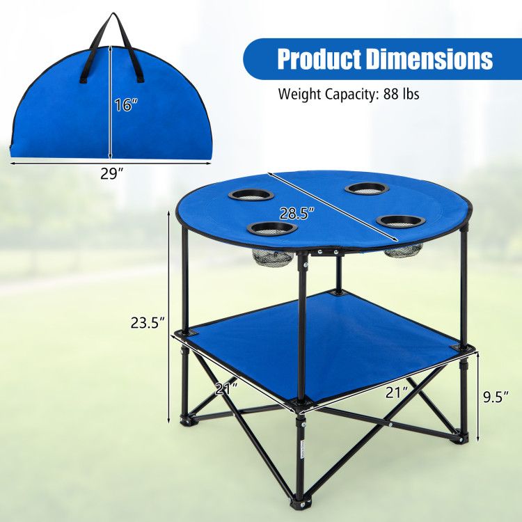 Portable Folding Travel Picnic Table With Cup Holders