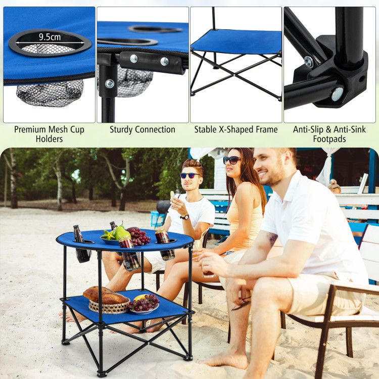 Portable Folding Travel Picnic Table With Cup Holders