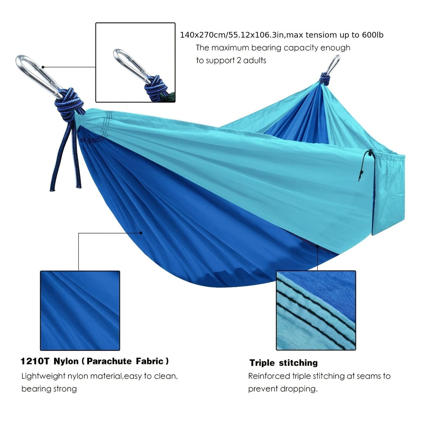 Portable Nylon Camping Hammock Lightweight Travel Bed
