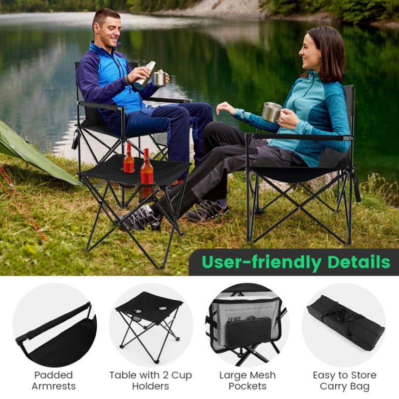 Traveling Folding Camping Chairs and Table Set With Carrying Bag