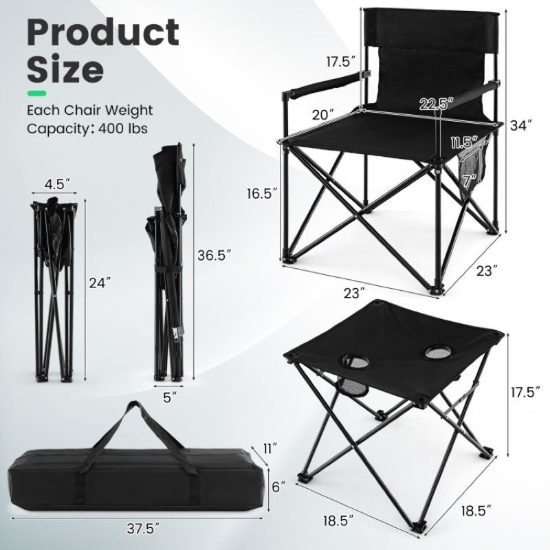 Traveling Folding Camping Chairs and Table Set With Carrying Bag