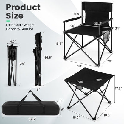 Traveling Folding Camping Chairs and Table Set With Carrying Bag