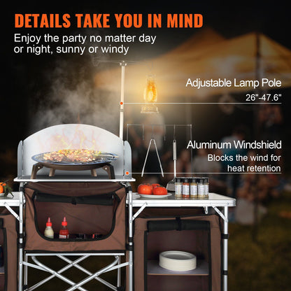 Vevor Folding Camping Kitchen Table With 3 Cupboards
