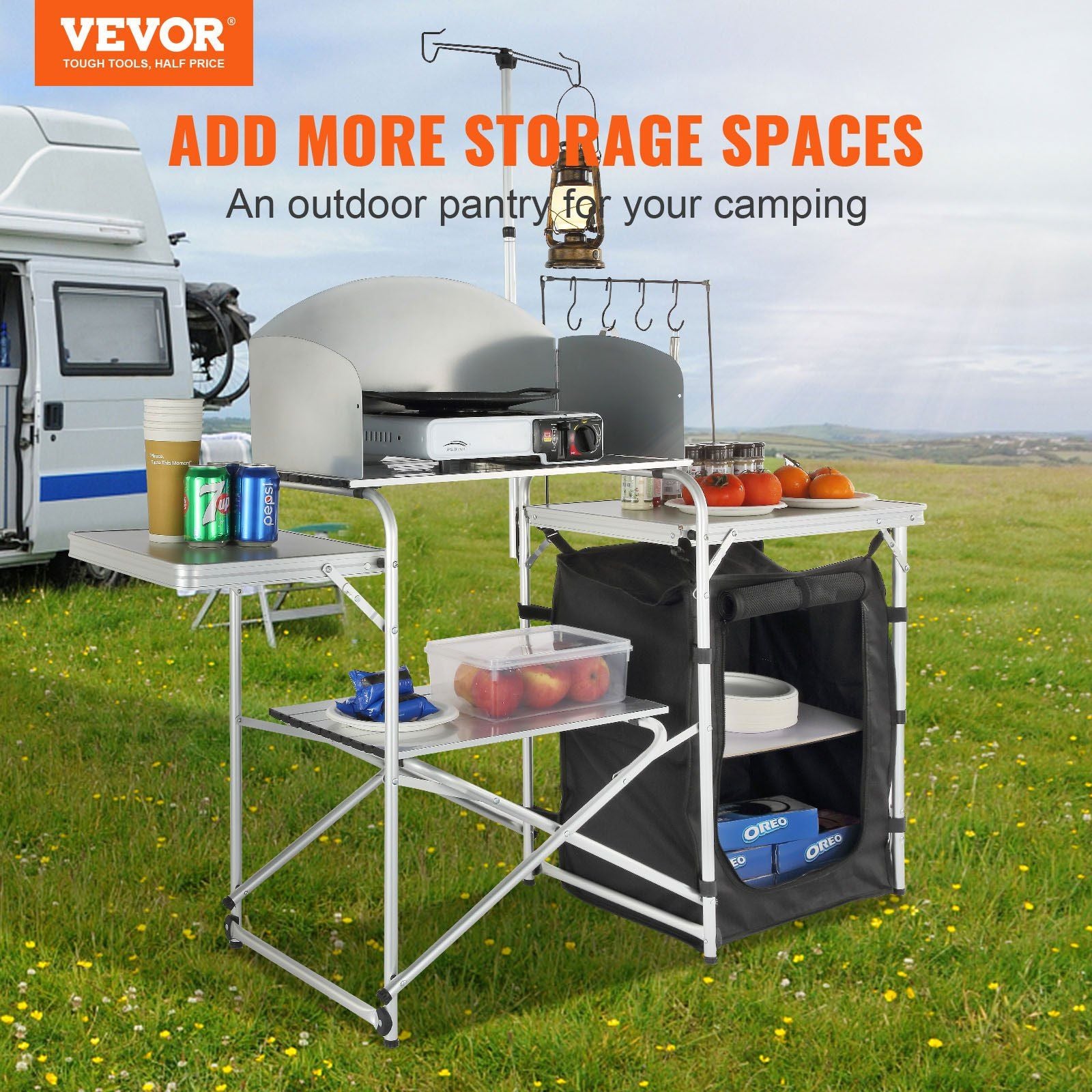 Vevor Folding Camping Kitchen Table With Cupboard