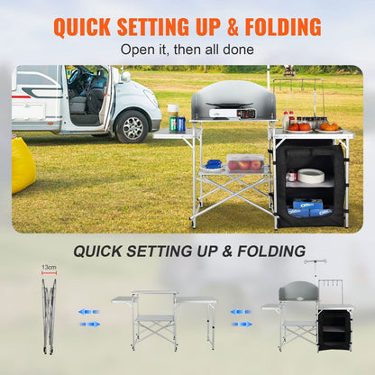 Vevor Folding Camping Kitchen Table With Cupboard