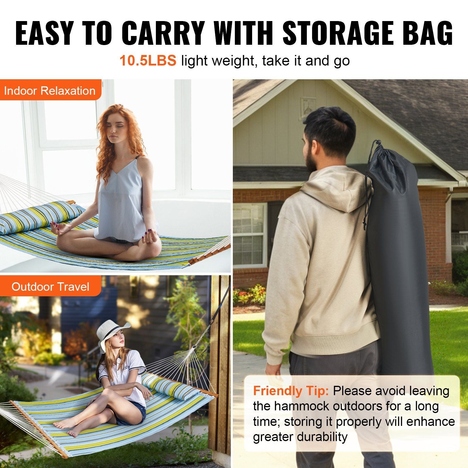 Vevor Quilted Double Hammock With Pillow