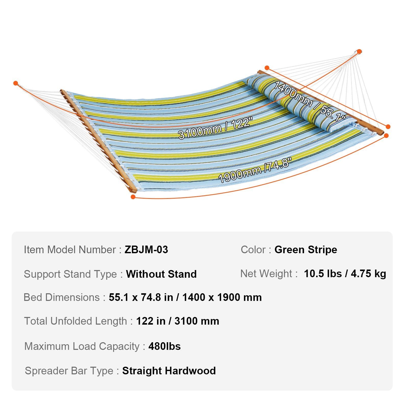 Vevor Quilted Double Hammock With Pillow