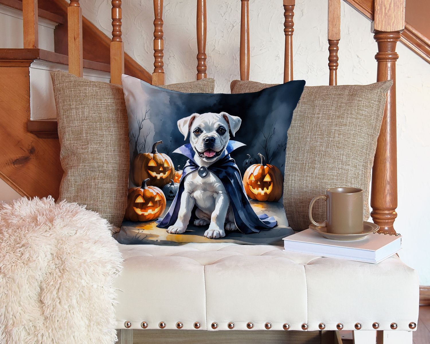 White Boxer Halloween Pillow