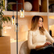 Retro 3-Head Floor Lamp: Hanging Amber Glass Shades with Foot Switch