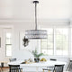 Modern Crystal Drum Chandelier: 6-Light Pendant with Black Metal Frame
