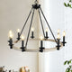 Rustic Farmhouse 10-Light Candle Chandelier: Round Wood & Metal Pendant Light