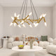 Golden Modern Chandelier: Branch Design Pendant Light with Frosted Tubes