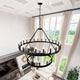 2-Tier Wagon Wheel Wooden Farmhouse Chandelier: 36-Light High Ceiling Fixture